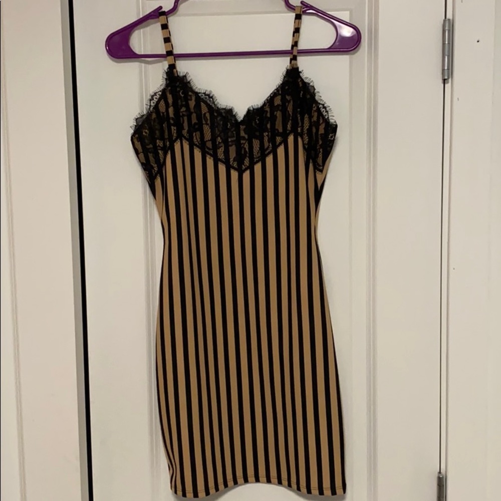 Misguided Petite Stripe Lace Cami Dress